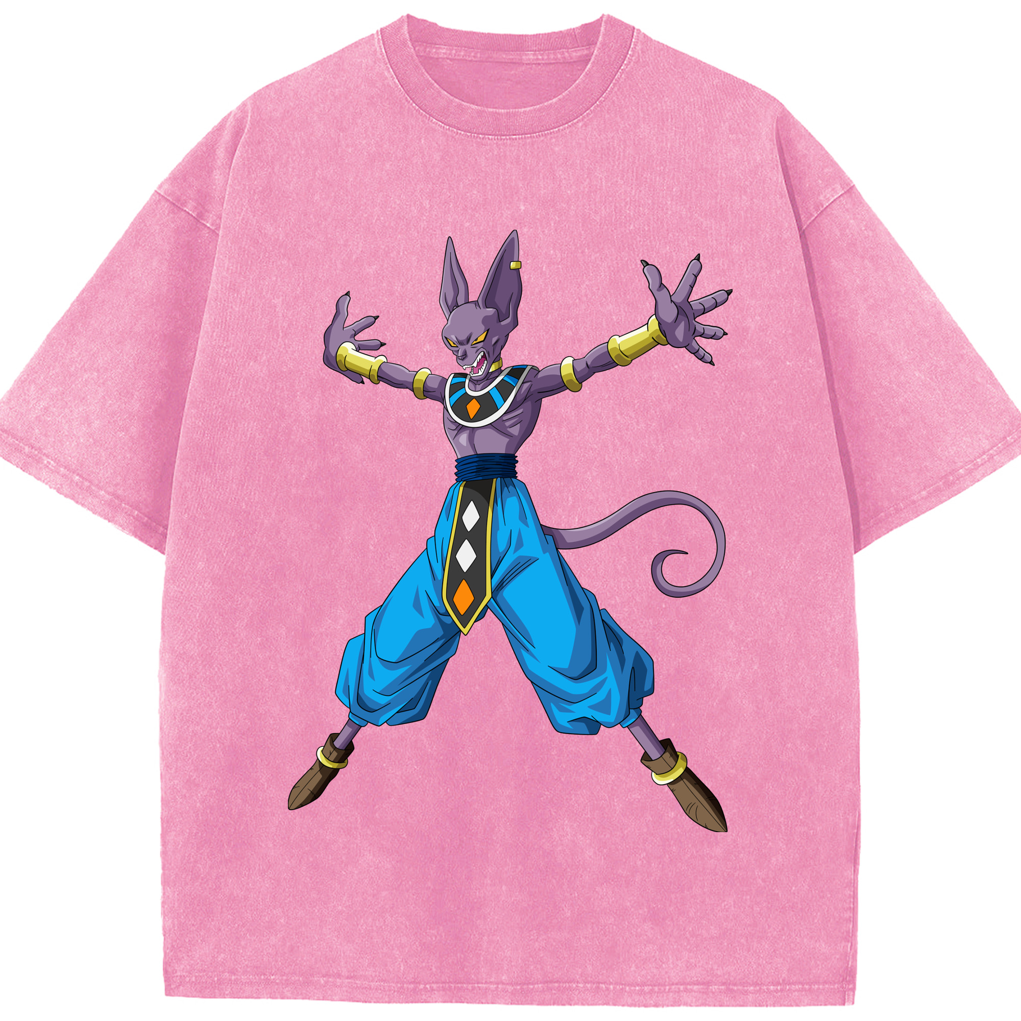 （画像用） ドラゴンボール ビルス 破壊神ビルス DRAGON BALL Beerus Birusu 綿100% ヴィンテージ風 半袖Tシャツ（フロントプリント）